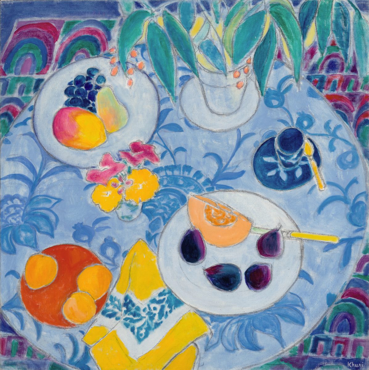 Blue and Yellow with Plant