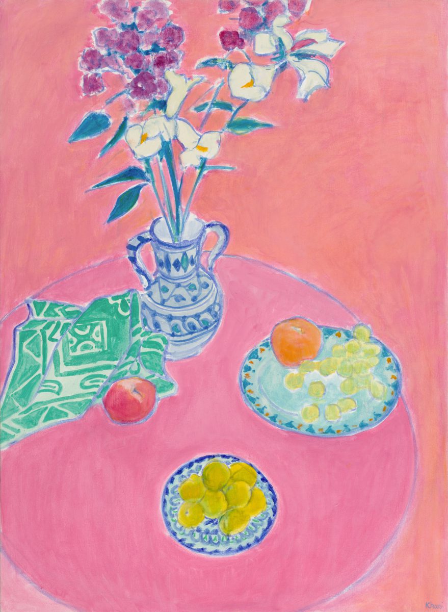 Pink Still Life and Green Cloth
