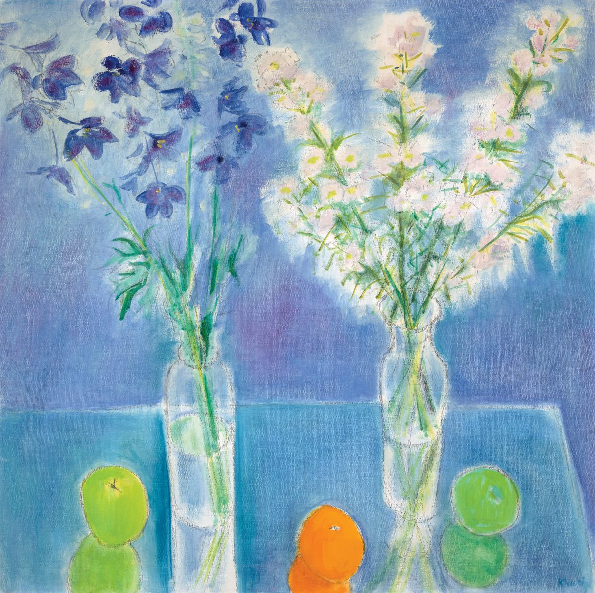 Two Bouquets on Blue